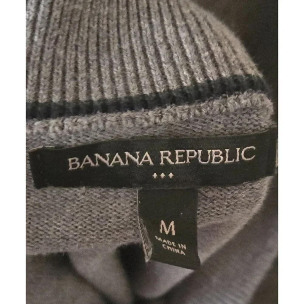 Banana Republic Men Sweater Gray Cotton Long Sleeve Shawl Neck Pullover Size M